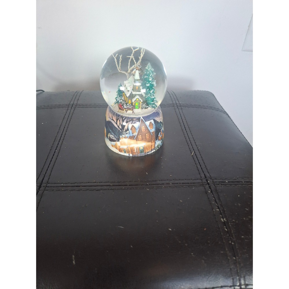 Vintage Christmas Snow Globe Winter Village Church Sleigh Scene Holiday Decor